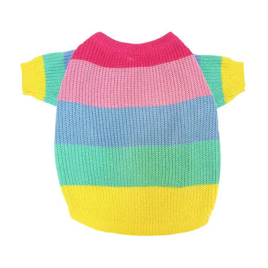 a dog sweater with a rainbow stripe on it