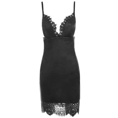 a women's black dress with a lace trim
