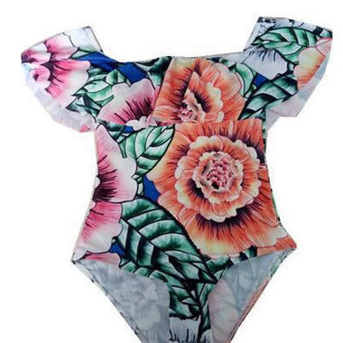 Floral Print Halter Ruffled Off-Shoulder Swimsuits