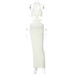 Women's Graceful And Fashionable Halter Chest Wrap Hollow Out Stitching Lace-up Dress