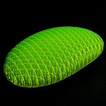 a close up of a green object on a black background