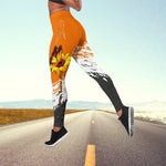 a woman is running down the road with a sunflower on her leg