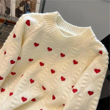 Heart Printing Cable-knit Sweater Women NothingHereYouDontWant HQ Fashion & Pets United States Beige Apricot CJMY189256702BY CJMY189256701AZ Beige Apricot / Free Size Black / Free Size Free Size 6099779758 USD