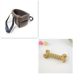 three pictures of a dog's toy and a bag