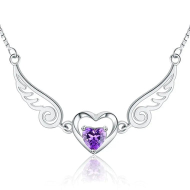 Angel Wings Necklace Pure Silver 925 Jewelry Romantic Purple Crystal Heart Necklaces For Women Sterling-Silver-Jewelry Necklace USD 6099779758 925 Silver Purple Drill / 925 Silver CJZBLXLX03601-Purple Drill-925 Silver Purple Drill United States HQ Fashion & Pets NothingHereYouDontWant