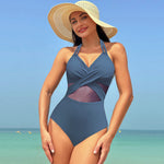 Halter-neck One-piece Swimsuit Cross-strap Design