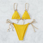 Women's New Solid Color Strap Bikini Two Swimsuits