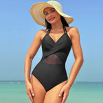 Halter-neck One-piece Swimsuit Cross-strap Design