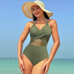 Halter-neck One-piece Swimsuit Cross-strap Design