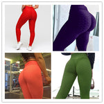 four pictures of different colored leggings