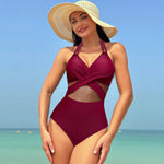 Halter-neck One-piece Swimsuit Cross-strap Design