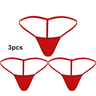 three pieces of red underwear are shown in three different sizes