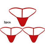 three pieces of red underwear are shown in three different sizes