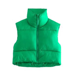 a women's green down filled vest