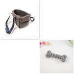 two pictures of a dog carrier and a dog toy