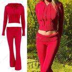 Knitted Hoodie Cropped Top And Pants Set