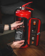 a person holding a bottle of whiskey in a case