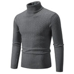 a gray turtle neck sweater with a rib knit