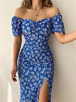 Floral Print Short Sleeve Hip Wrap Party Dress