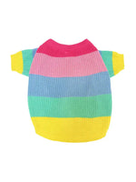 a dog sweater with a rainbow stripe on it