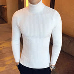 a mannequin wearing a white turtle neck sweater