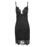 a women's black dress with a lace trim