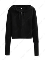 a women's black jacket with a hoodie