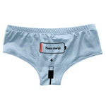 a blue underwear with a battery attached to it